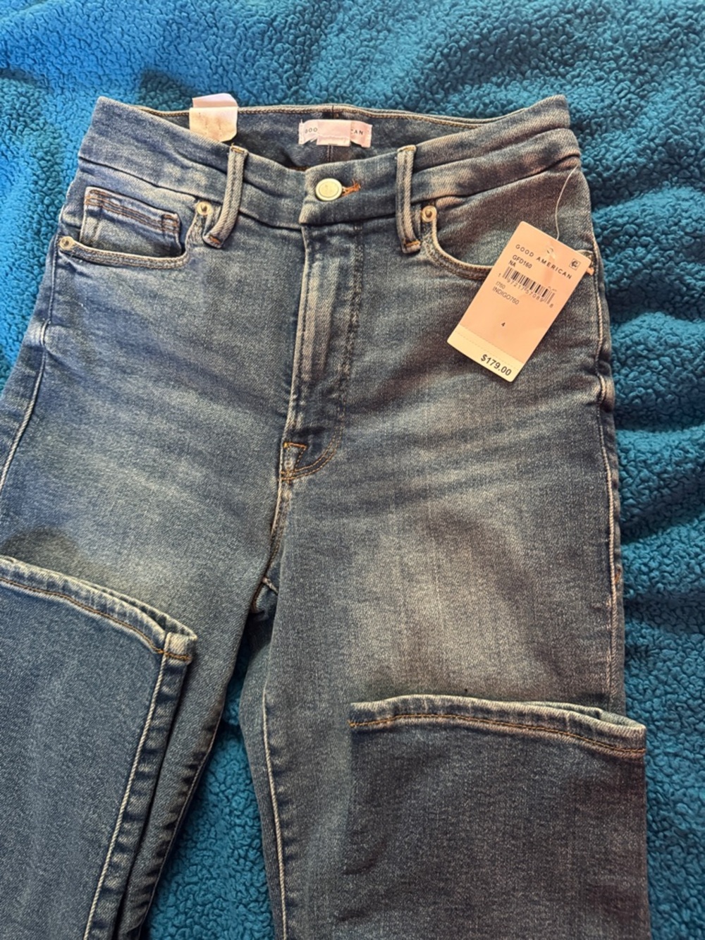 Good American Knee Panel Stitched Straight Leg Jeans Size 4/27 NWT Indigo $179 - Picture 8 of 13